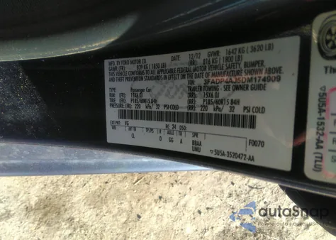 2013 Ford Fiesta S z USA, uszkodzony, nr VIN 3FADP4AJ5DM174909